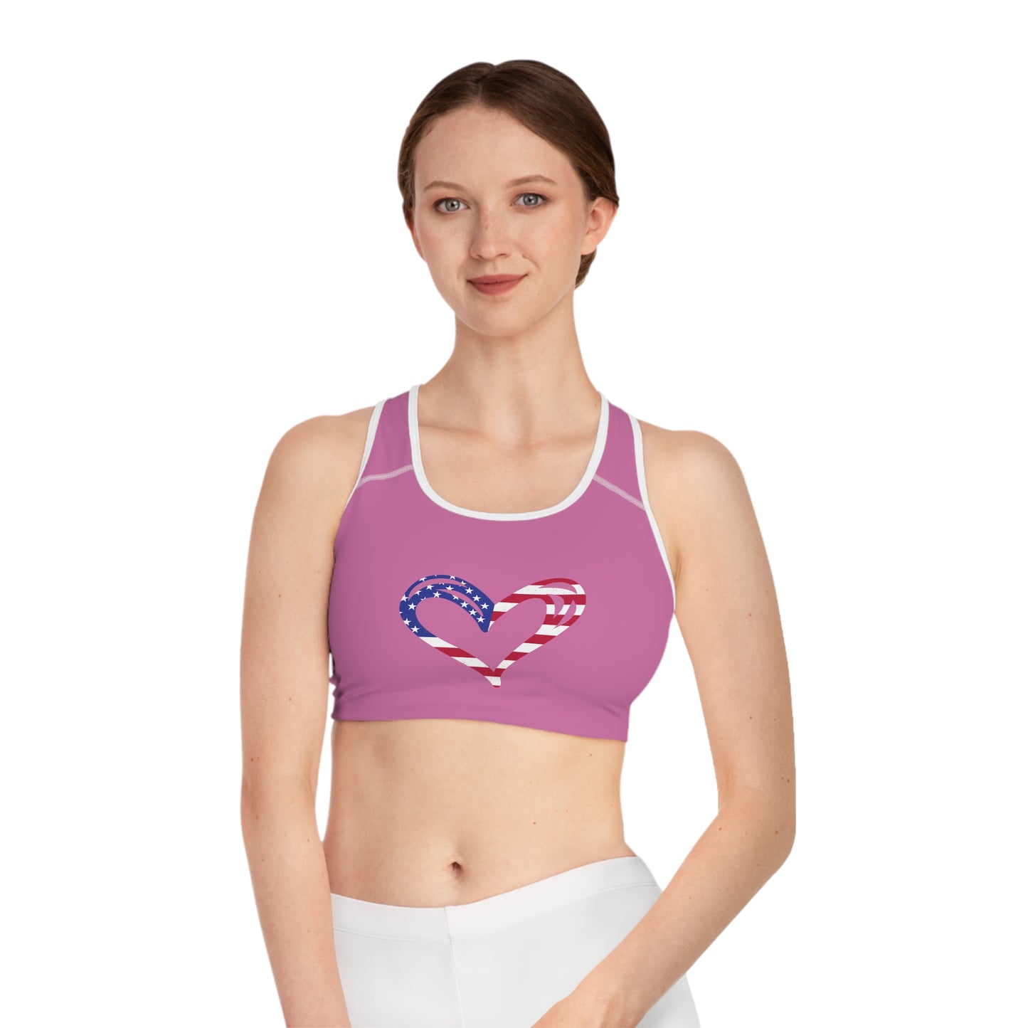 Princess Grace Patriotic Heart Sports Bra Ideal for Fitness and Celebrations