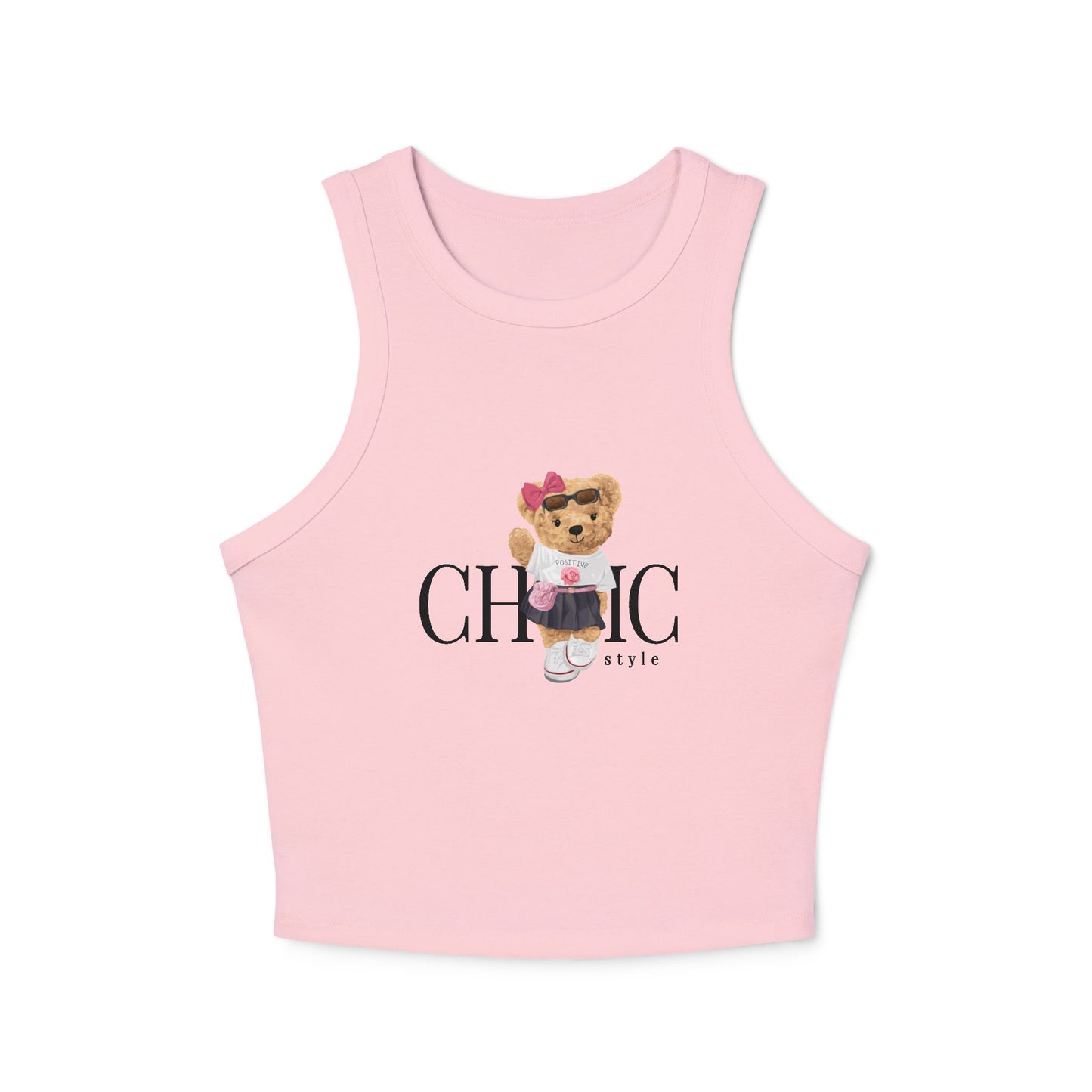 Princess Grace Chic Bear Print Women's Micro Rib Racer Tank Top Cute Casual Fashion