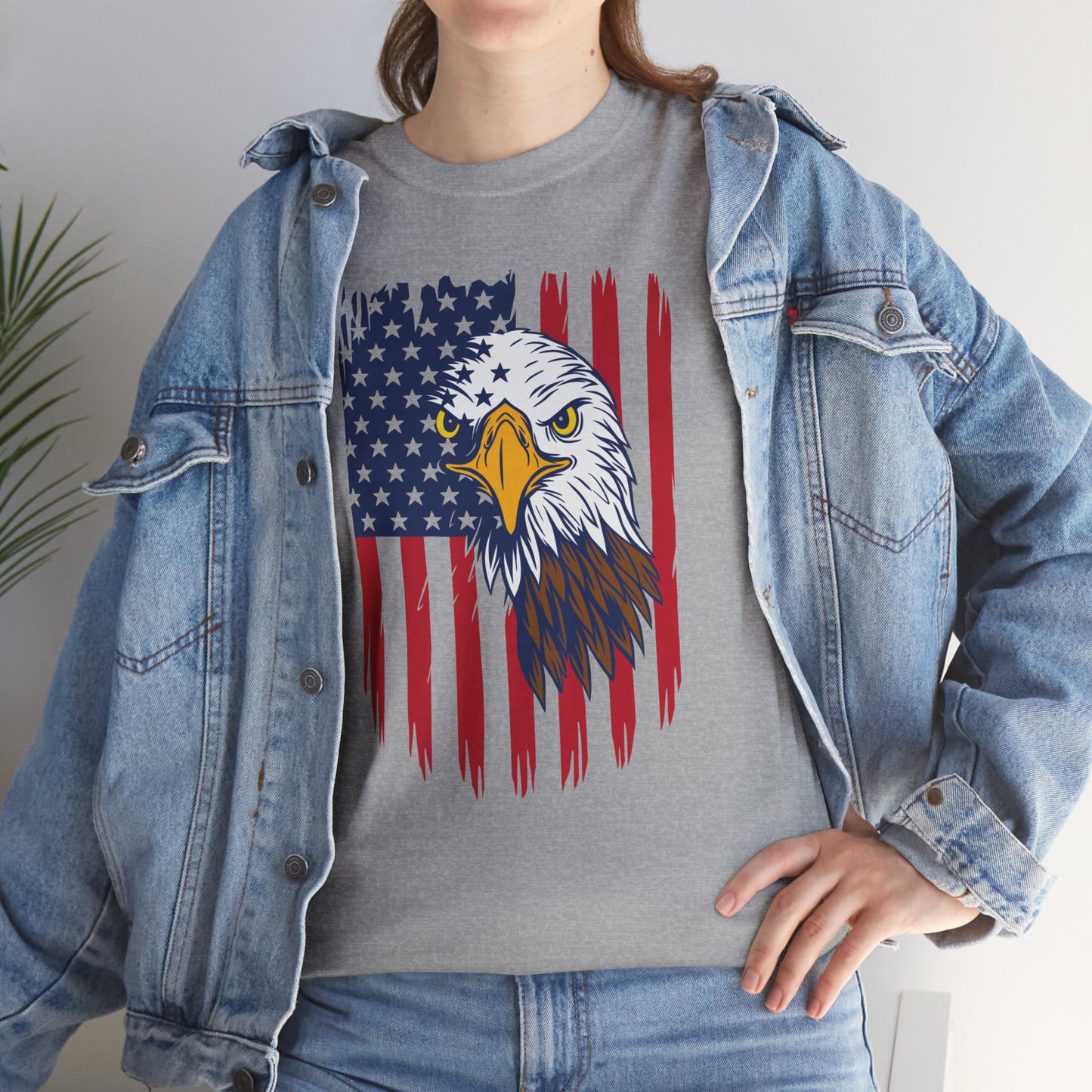 Princess Grace Eagle & American Flag Unisex Heavy Cotton Tee Patriotic Apparel for All Occasions