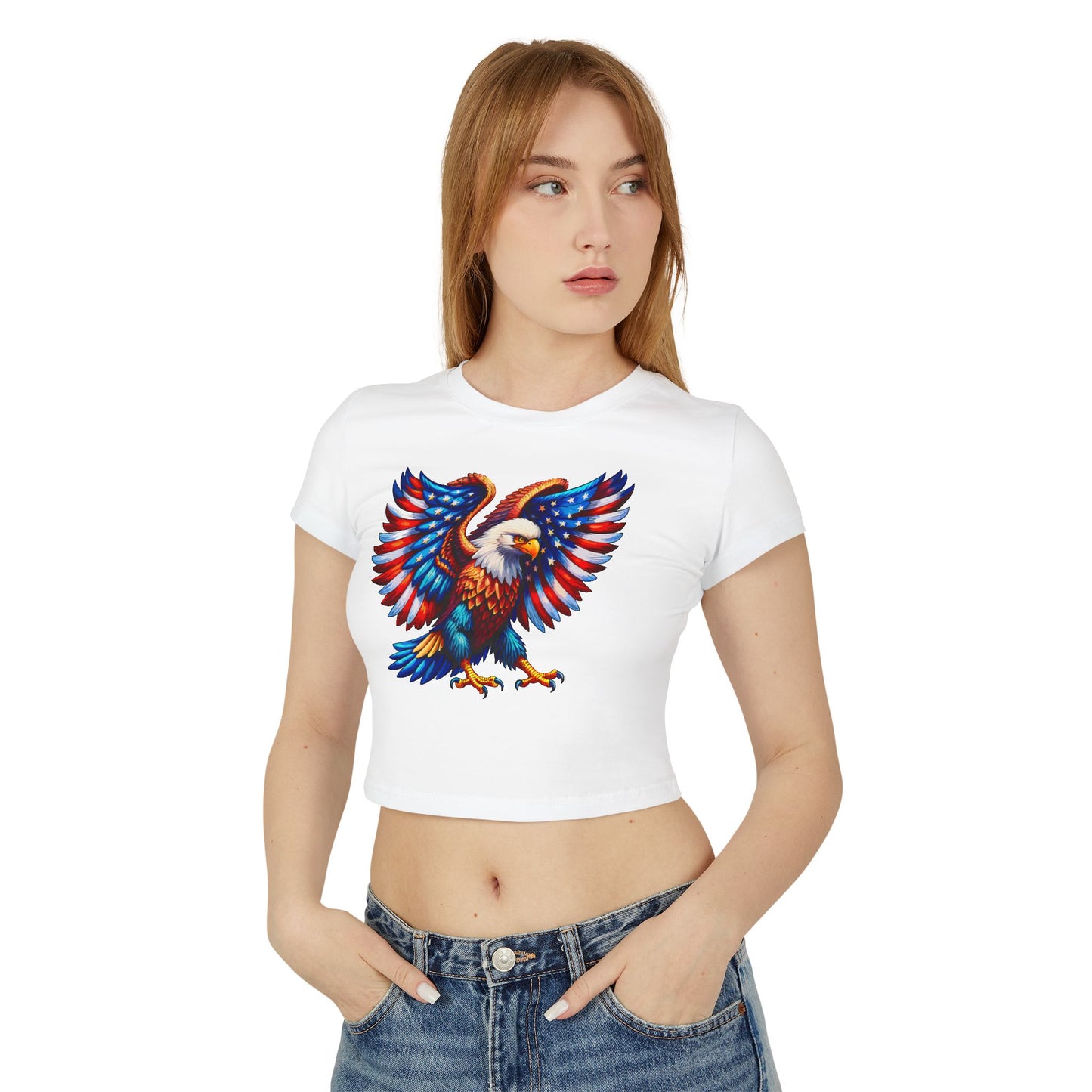 Princess Grace Patriotic Eagle Women's Baby Tee USA Flag Design