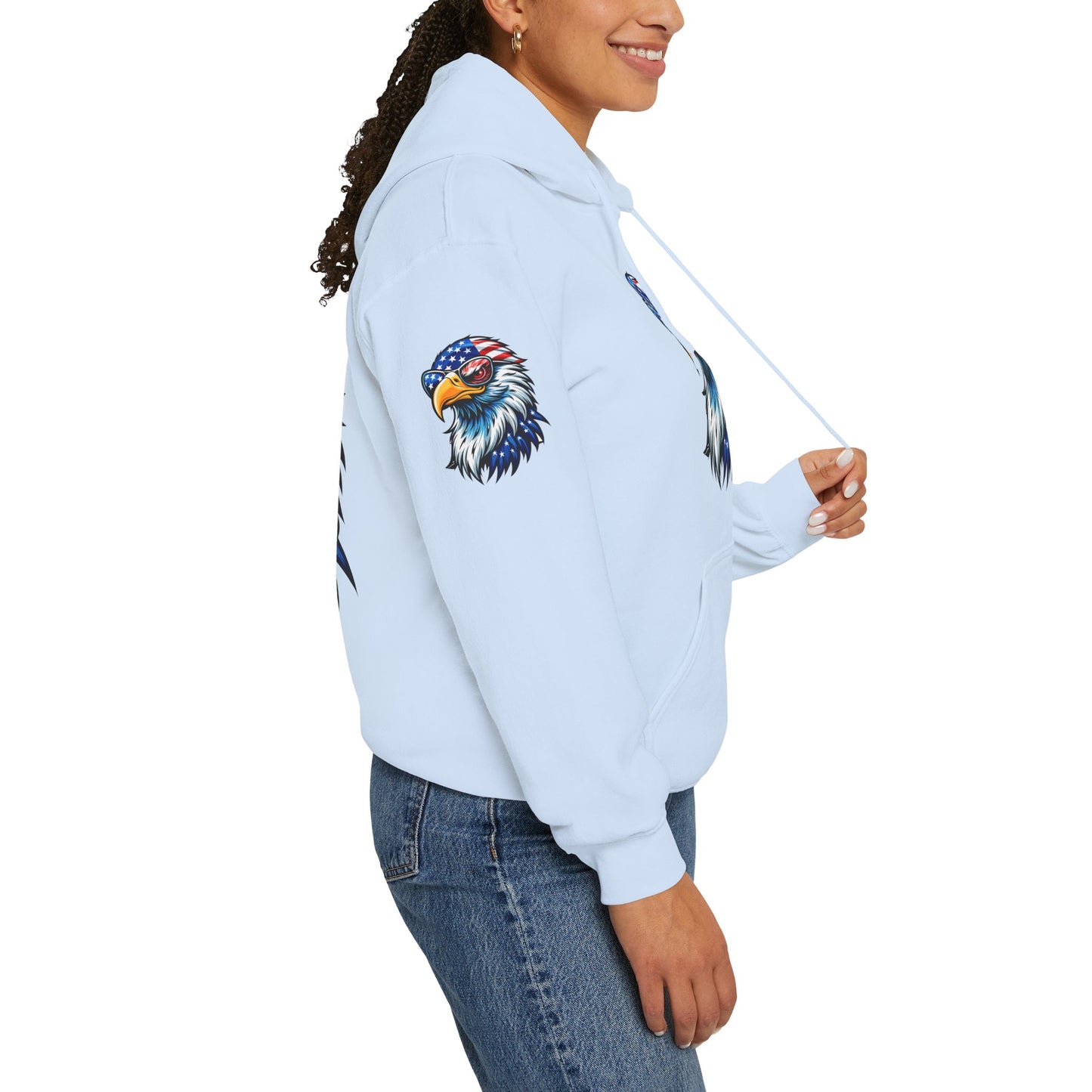 Princess Grace Patriotic Eagle Hoodie Unisex Heavy Blend Sweatshirt with USA Flag Design