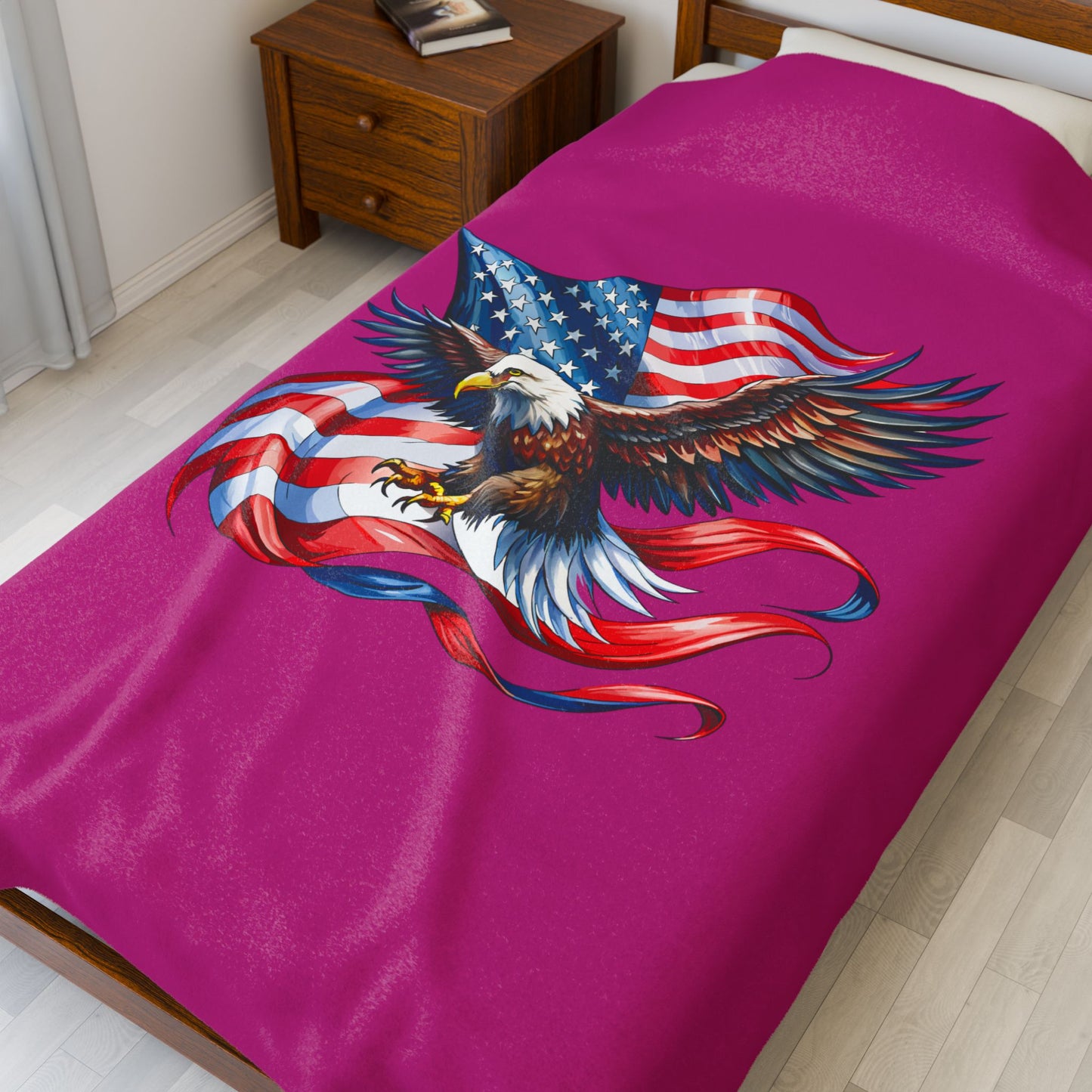 Princess Grace Patriotic Eagle Velveteen Plush Blanket Soft Cozy Throw for Holidays