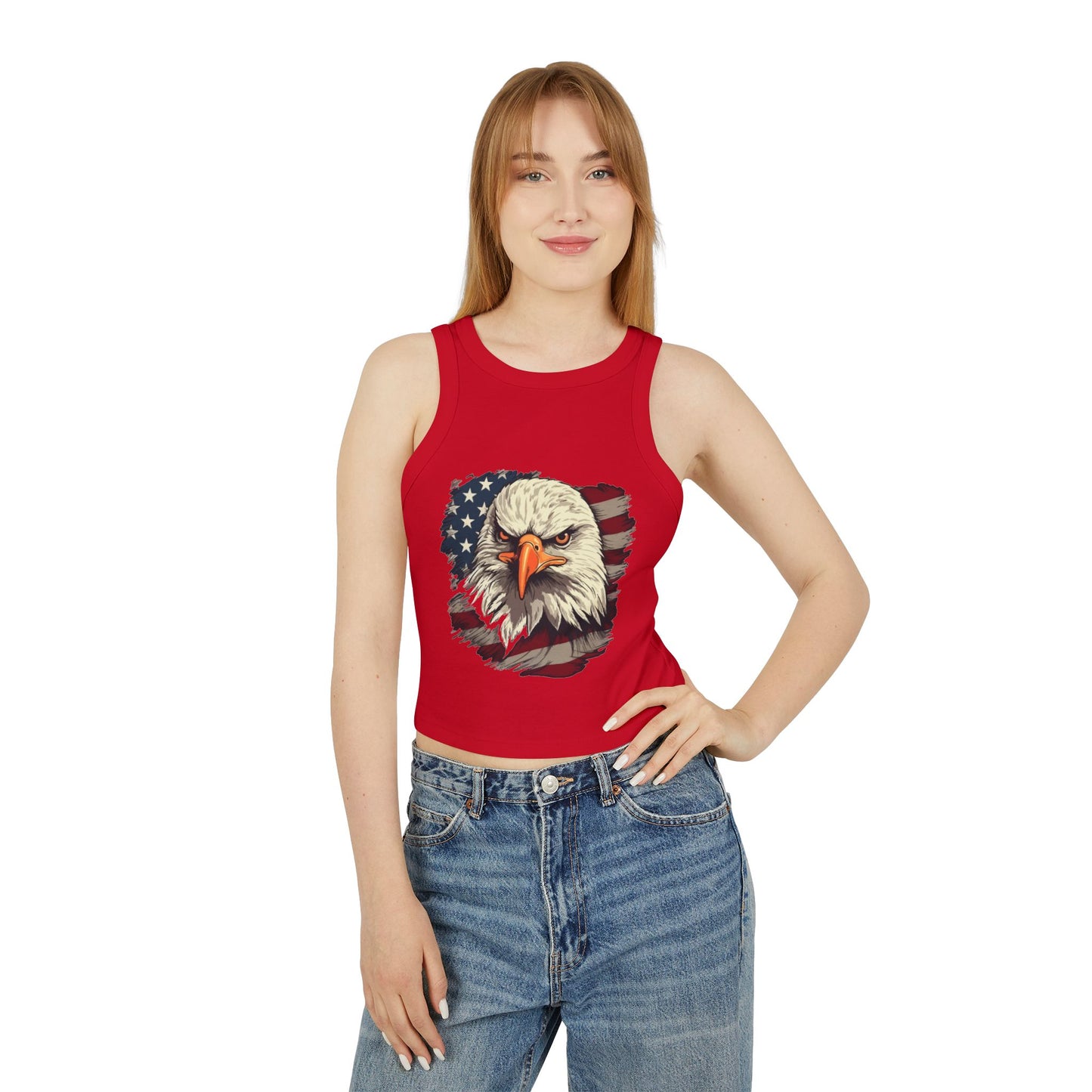 Princess Grace Patriotic Women's Micro Rib Racer Tank Top USA Eagle Design