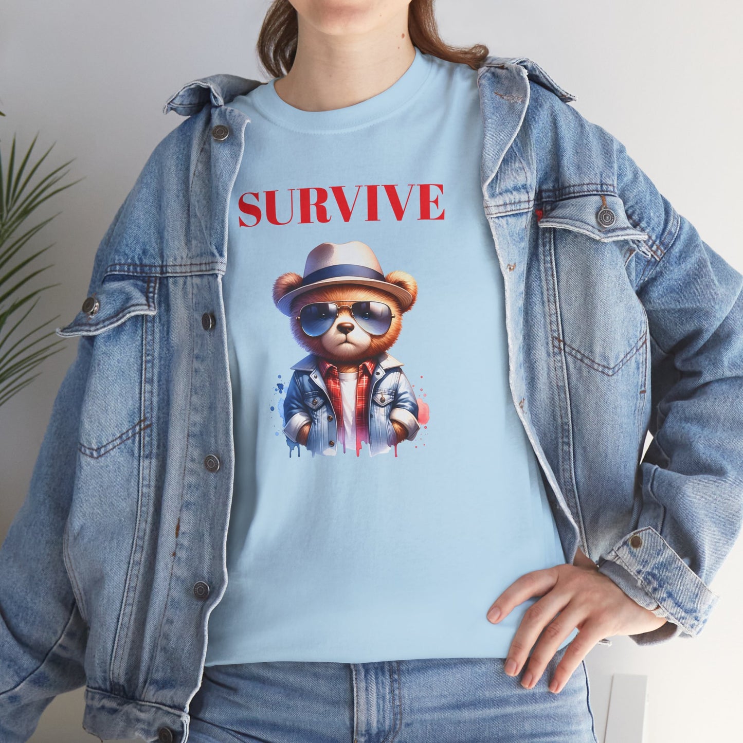 Princess Grace Survive Bear Unisex Heavy Cotton Tee Fun Graphic T-Shirt for Casual Wear