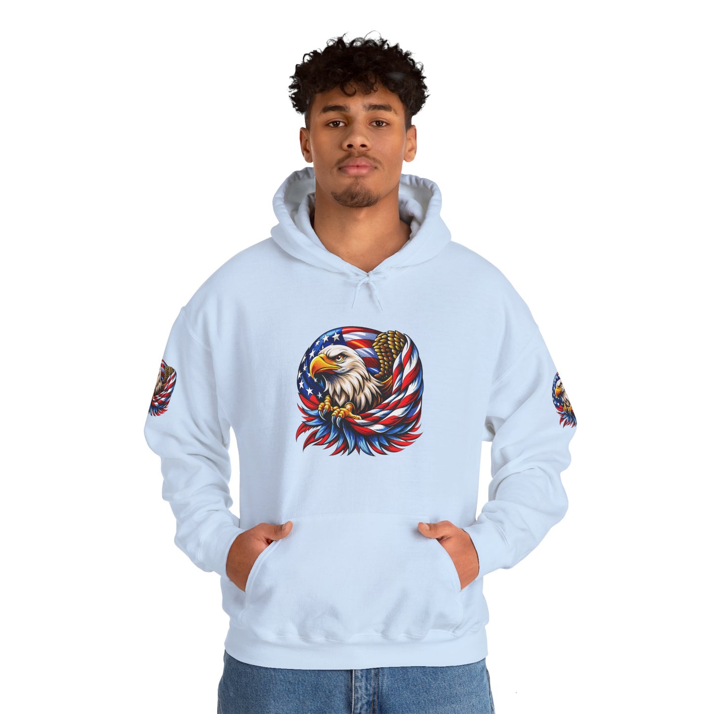 Princess Grace Patriotic Eagle Hoodie Unisex Heavy Blend Sweatshirt with American Flag Design