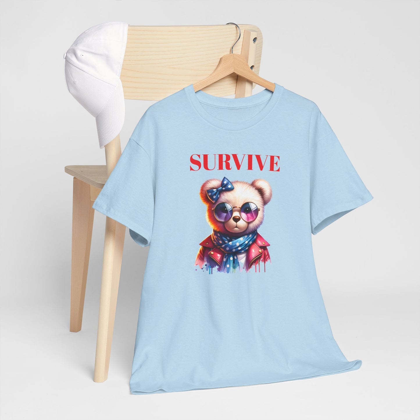 Princess Grace Survive Bear Unisex Heavy Cotton Tee Trendy Graphic Shirt for Casual Wear