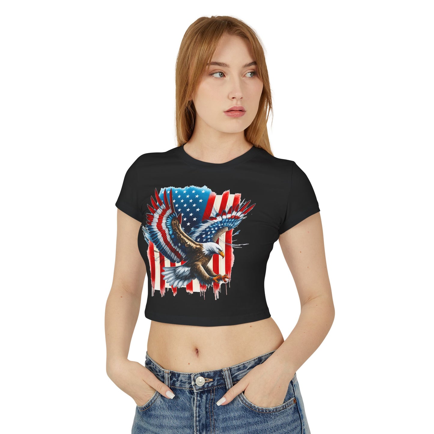 Princess Grace Patriotic Eagle Women's Baby Tee USA Graphic T-Shirt for Independence Day