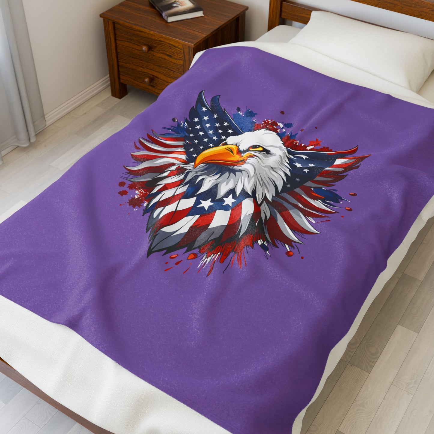 Princess Grace Patriotic Eagle Velveteen Plush Blanket Cozy American Pride Decor