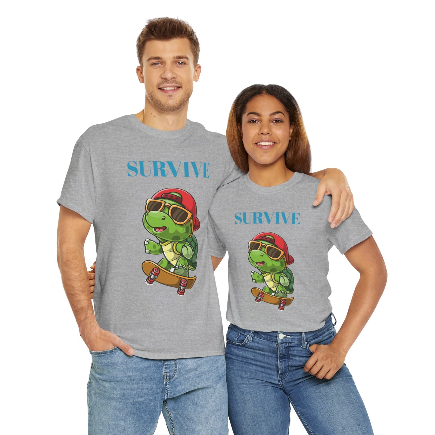 Princess Grace Cool Skateboarding Turtle Tee "Survive" Unisex Cotton T-Shirt for Fun Lovers