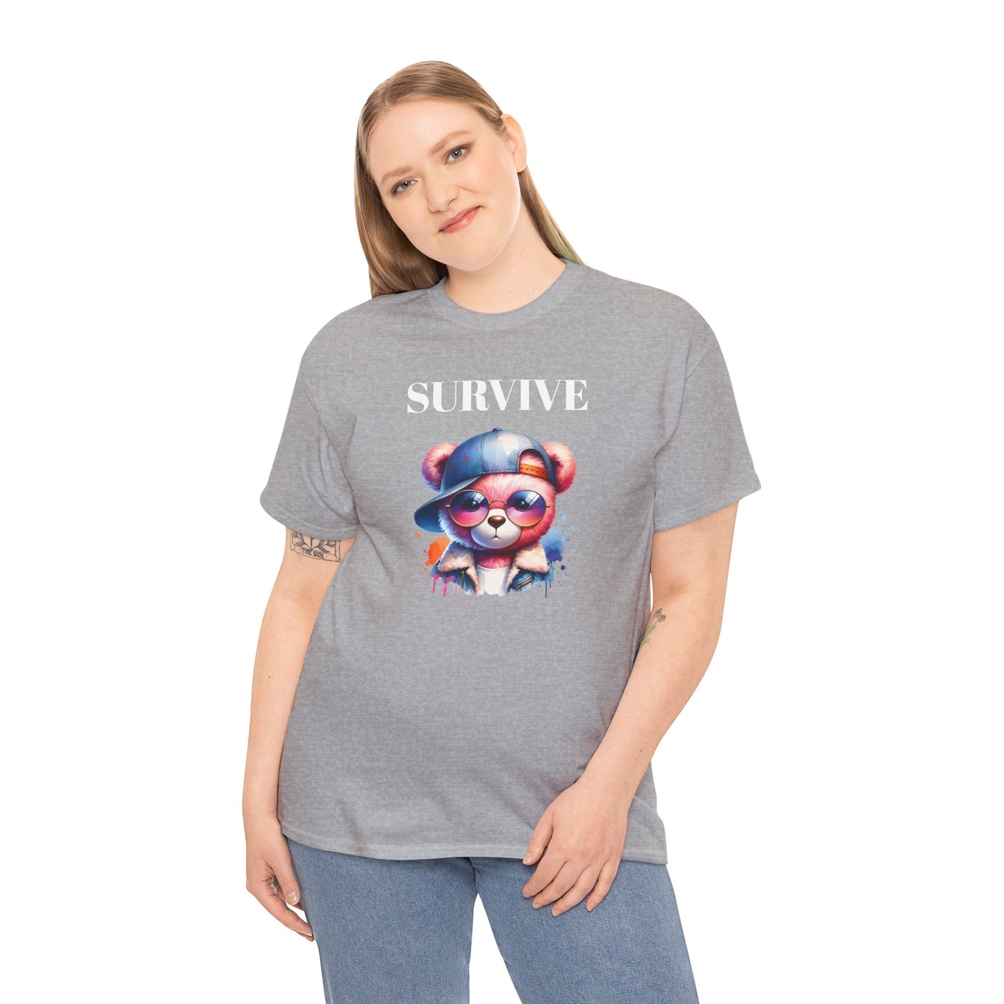 Princess Grace Survive Bear Graphic Unisex Heavy Cotton Tee Trendy and Fun Fashion for All Occasions