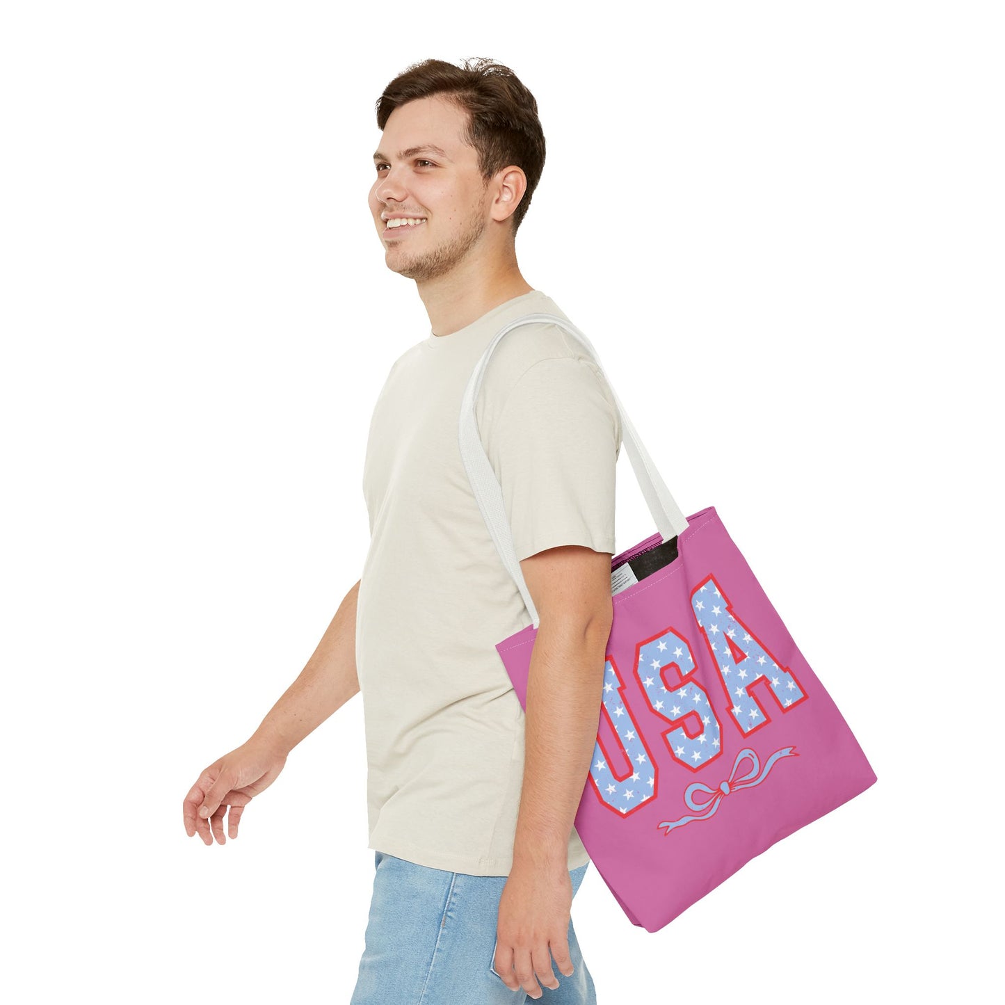 Princess Grace Patriotic USA Tote Bag Fun Stars and Bow Design for Holidays