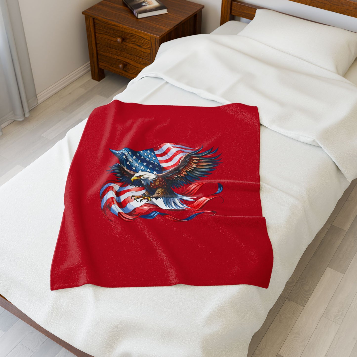 Princess Grace Patriotic Eagle Velveteen Plush Blanket Cozy Americana Decor
