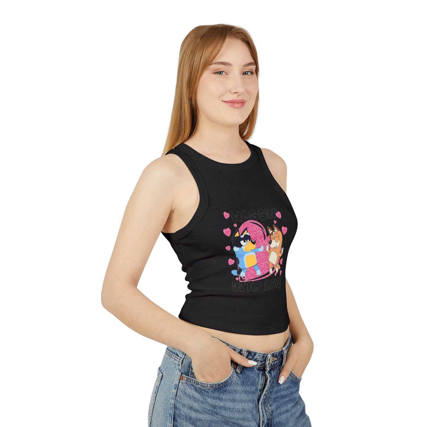 Princess Grace Bluey Waggin Into Love Women's Racer Tank Top Cute Pet-Themed Summer Apparel