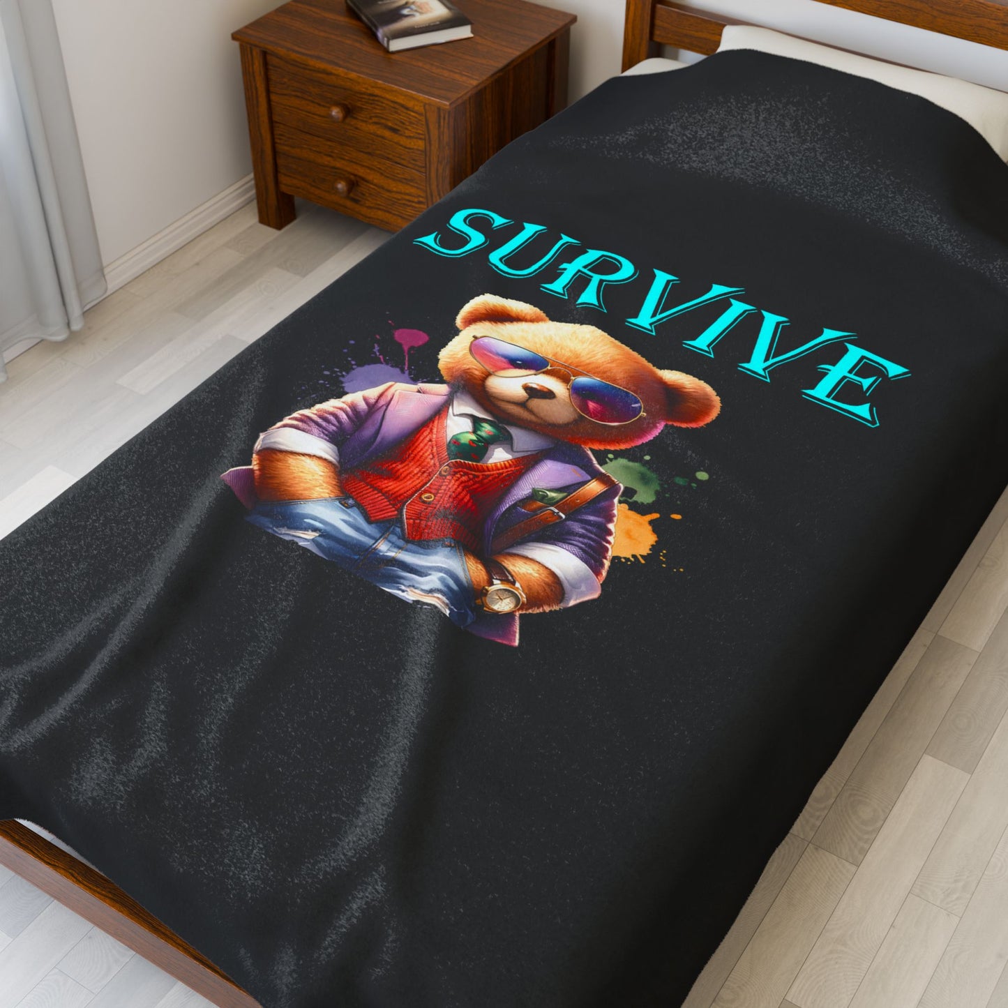 Princess Grace Survive Bear Plush Blanket Cozy Velveteen Throw for Comfort & Style