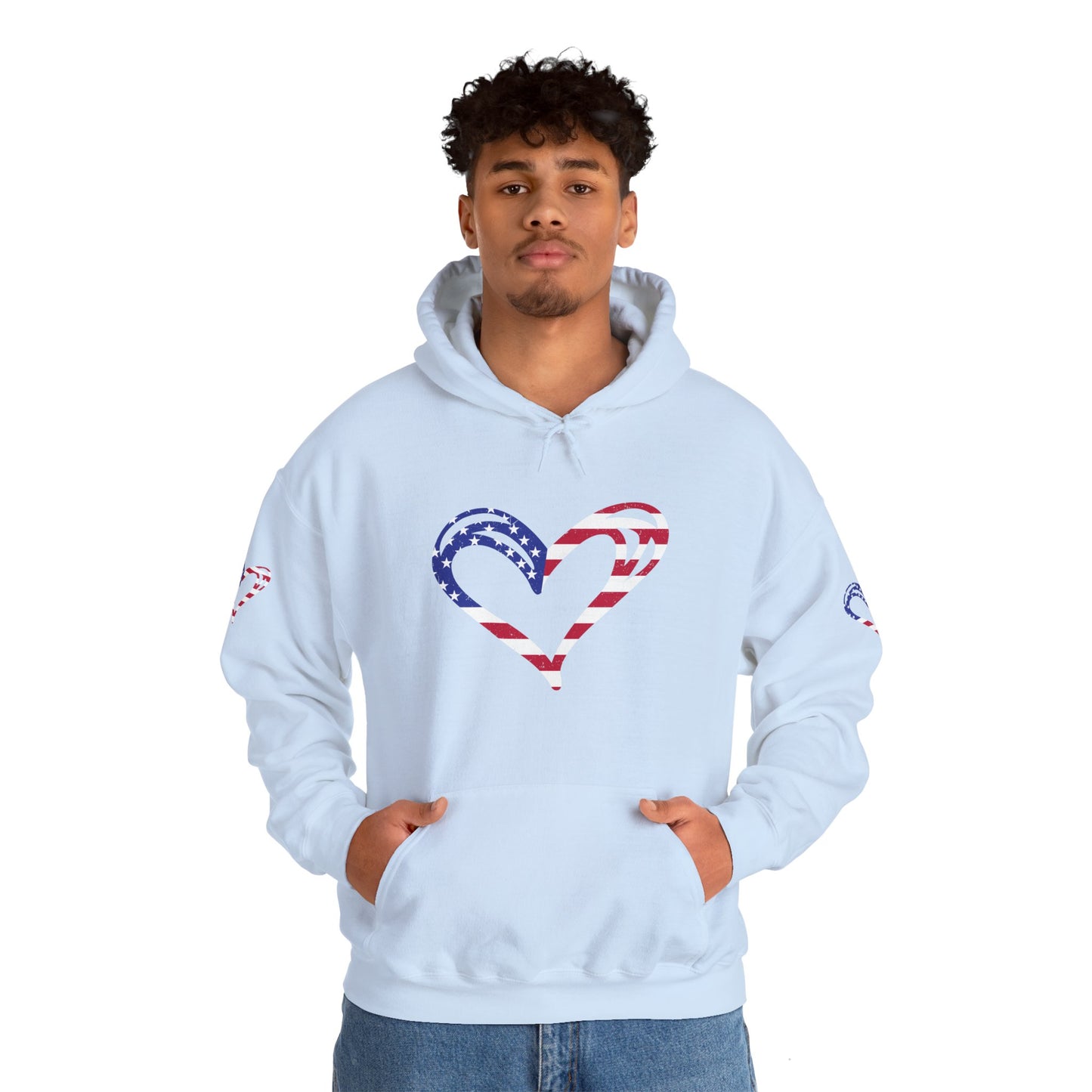 Princess Grace Patriotic Heart Unisex Hoodie Comfortable Heavy Blend Sweatshirt for Independence Day and Everyday Wear
