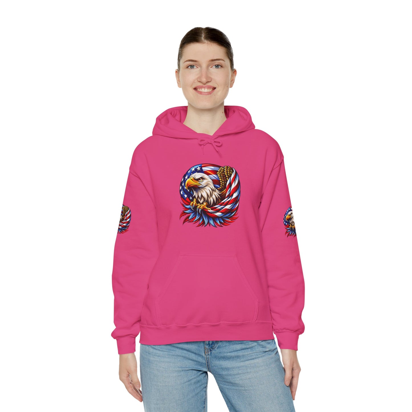 Princess Grace Patriotic Eagle Hoodie Unisex Heavy Blend Sweatshirt with American Flag Design