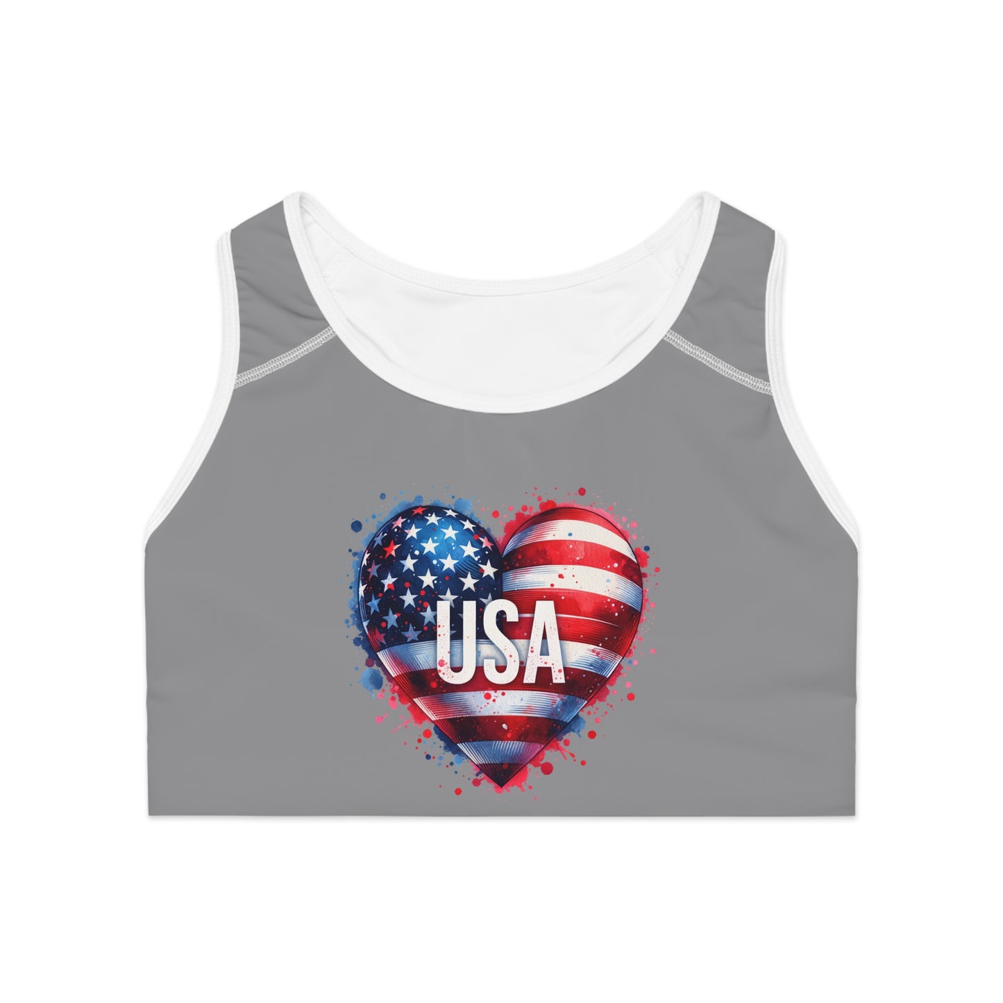 Princess Grace USA Heart Sports Bra Patriotic Activewear for Fitness Enthusiasts