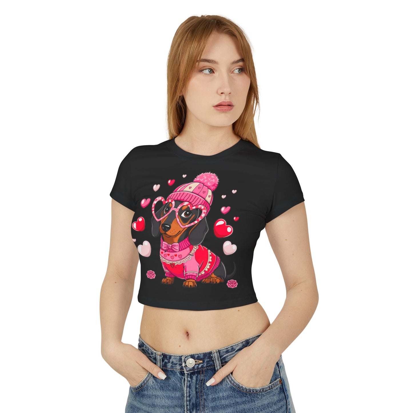 Princess Grace Cute Dachshund Love Graphic Baby Tee for Women