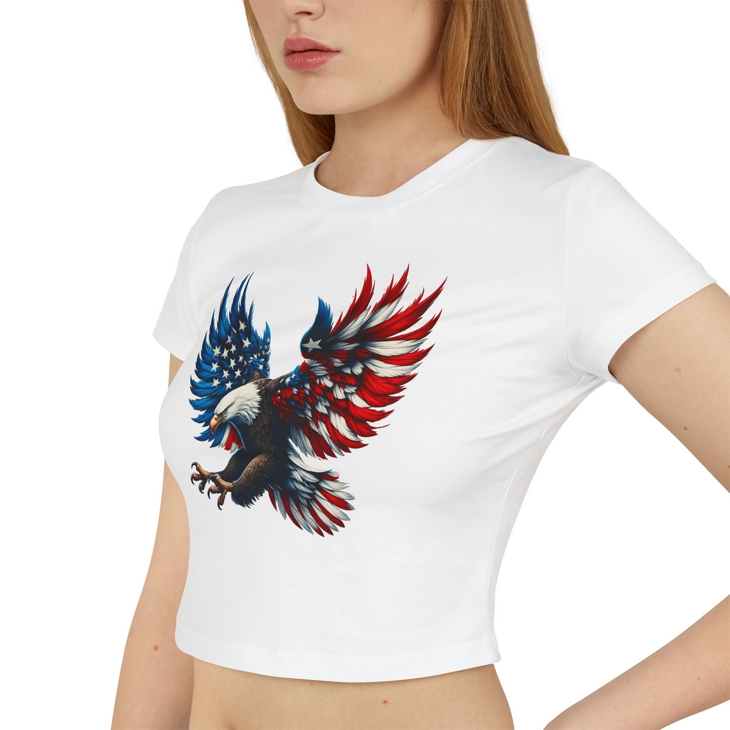Princess Grace Patriotic Women's Baby Tee with Eagle and USA Print