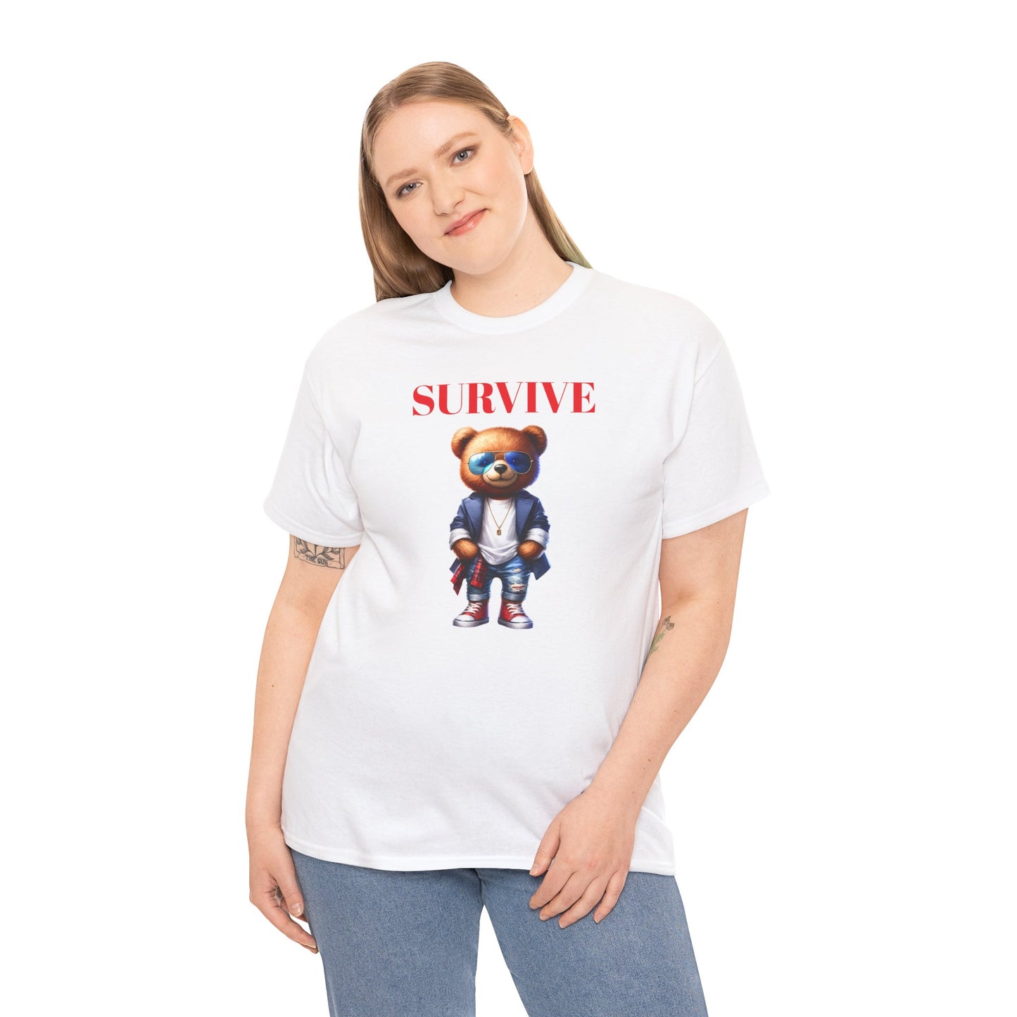 Princess Grace Survive Graphic Unisex Heavy Cotton Tee Trendy Bear Design