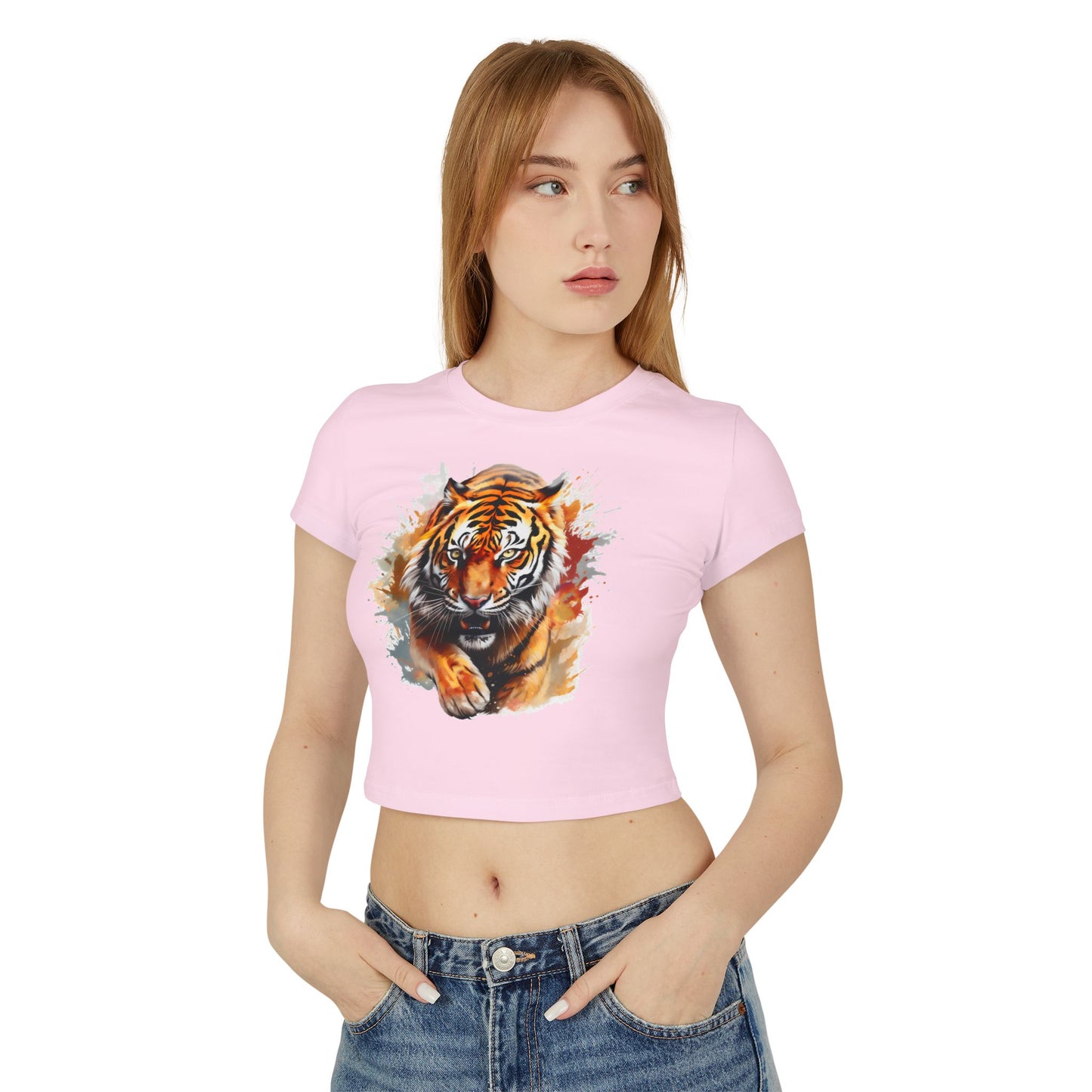 Princess Grace Fierce Tiger Women's Baby Tee Cute Graphic Shirt for Animal Lovers