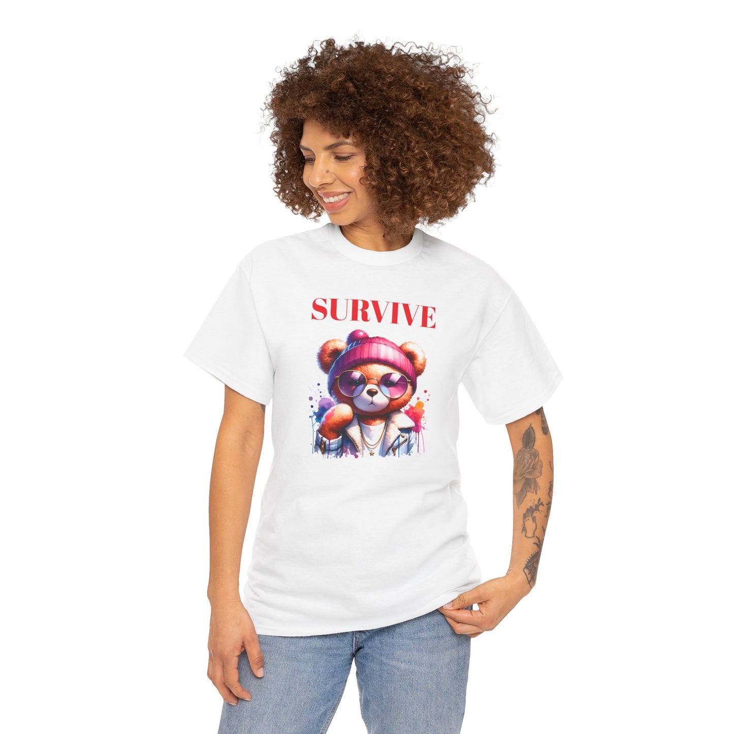 Princess Grace Survive Unisex Heavy Cotton Tee Colorful Bear Design T-Shirt