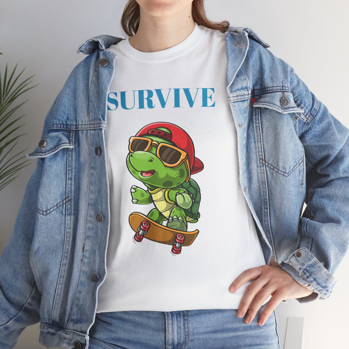 Princess Grace Cool Skateboarding Turtle Tee "Survive" Unisex Cotton T-Shirt for Fun Lovers