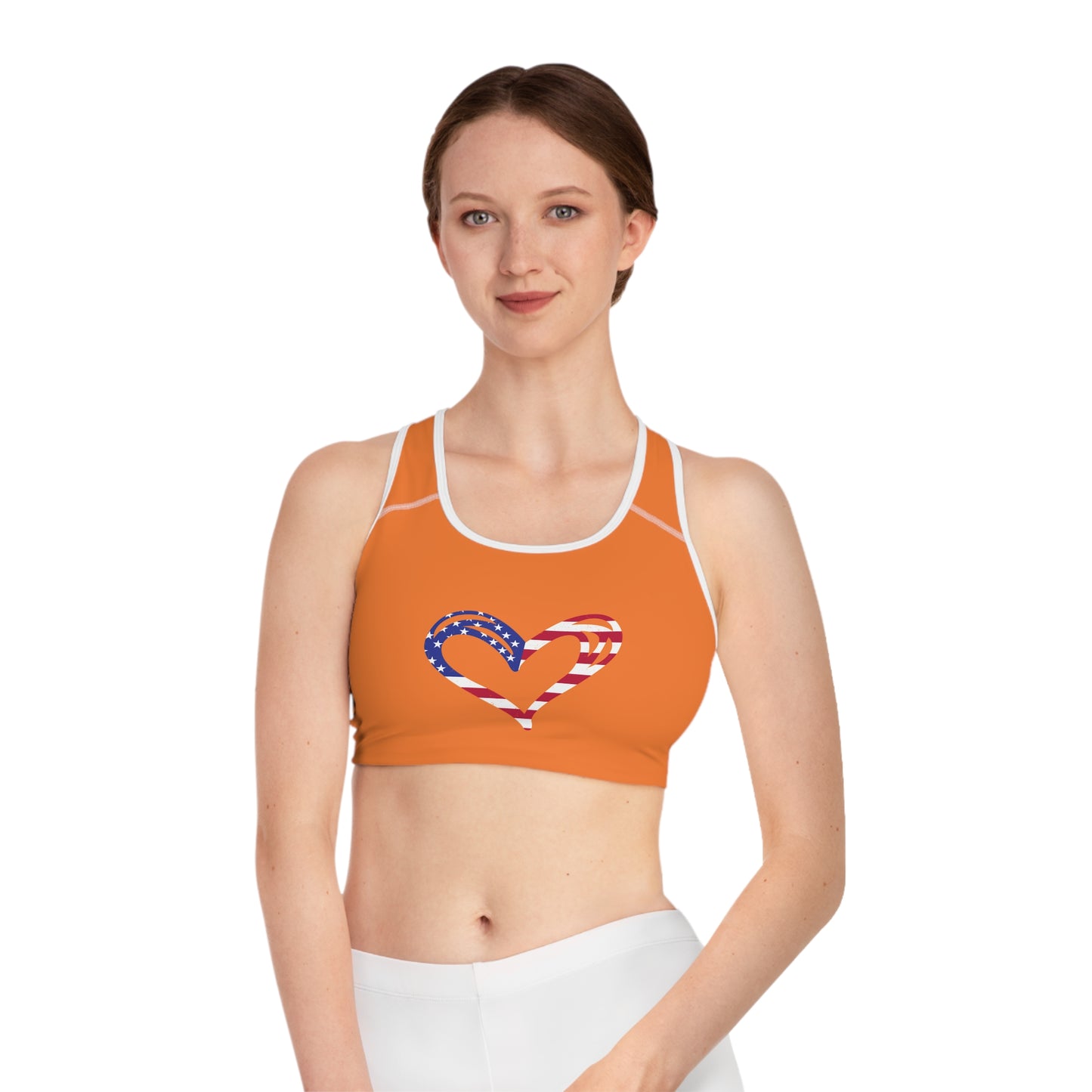 Princess Grace Patriotic Heart Sports Bra Comfortable Activewear for Fitness & Holidays