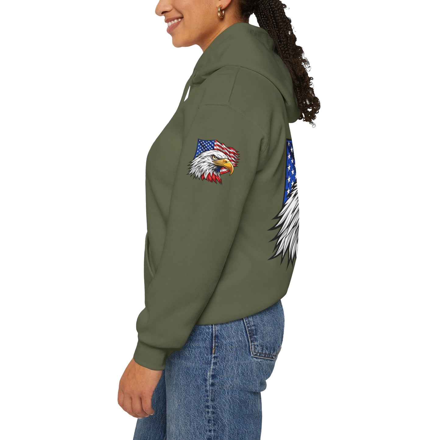 Princess Grace Patriotic Eagle Hoodie Unisex Heavy Blend Sweatshirt with American Flag Design