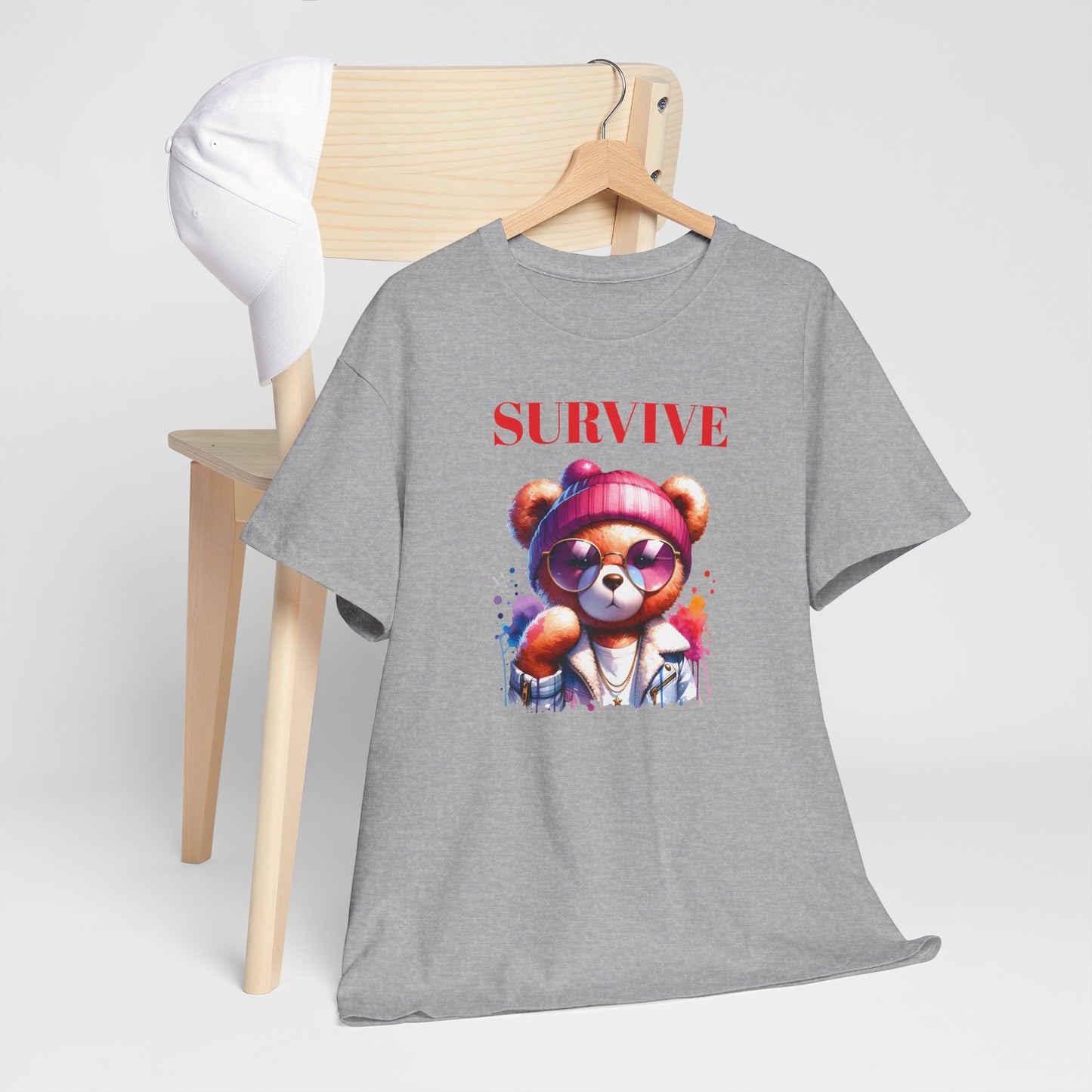 Princess Grace Survive Unisex Heavy Cotton Tee Colorful Bear Design T-Shirt