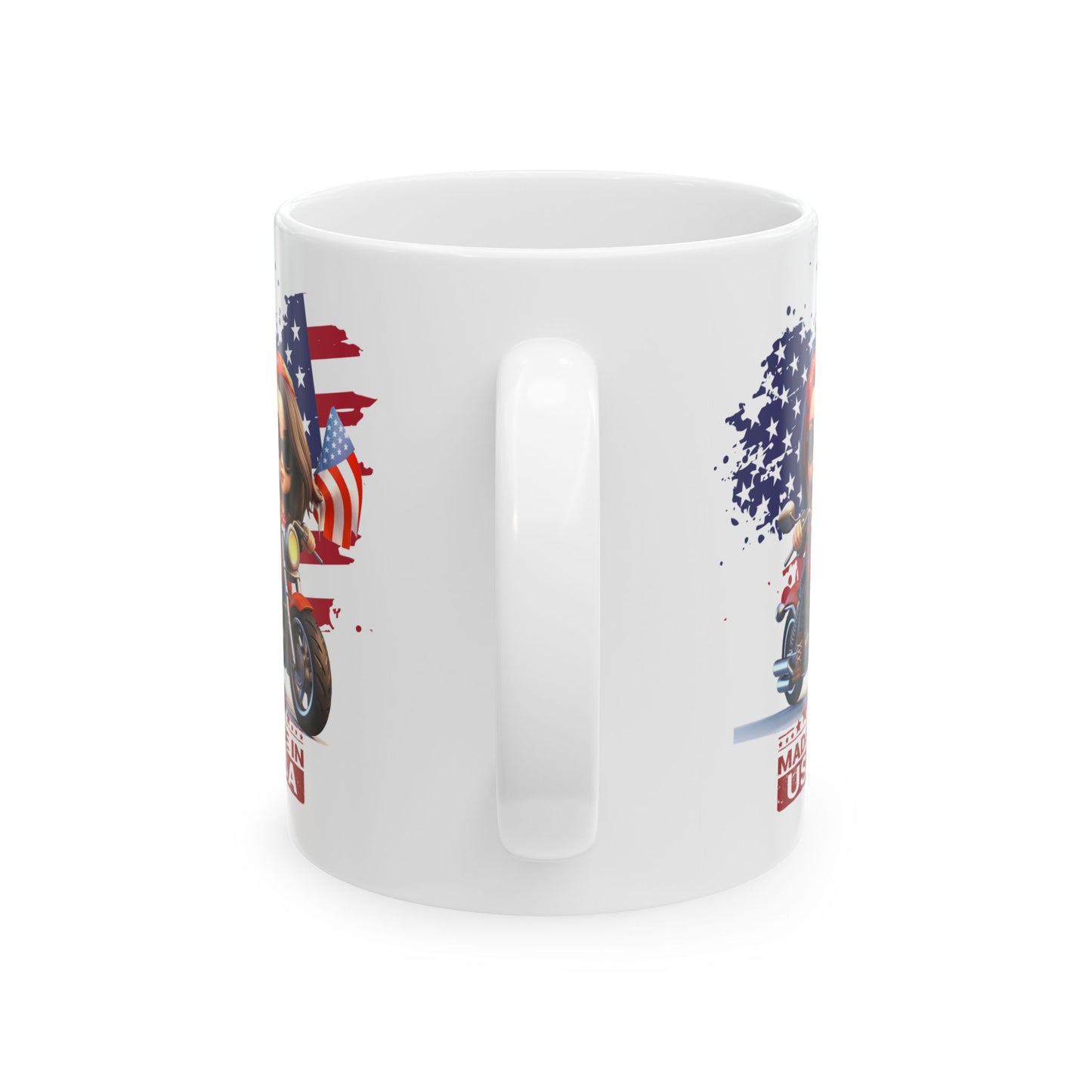 Princess Grace Patriotic Biker Ceramic Mug Made in USA Fun Motorcycle Design