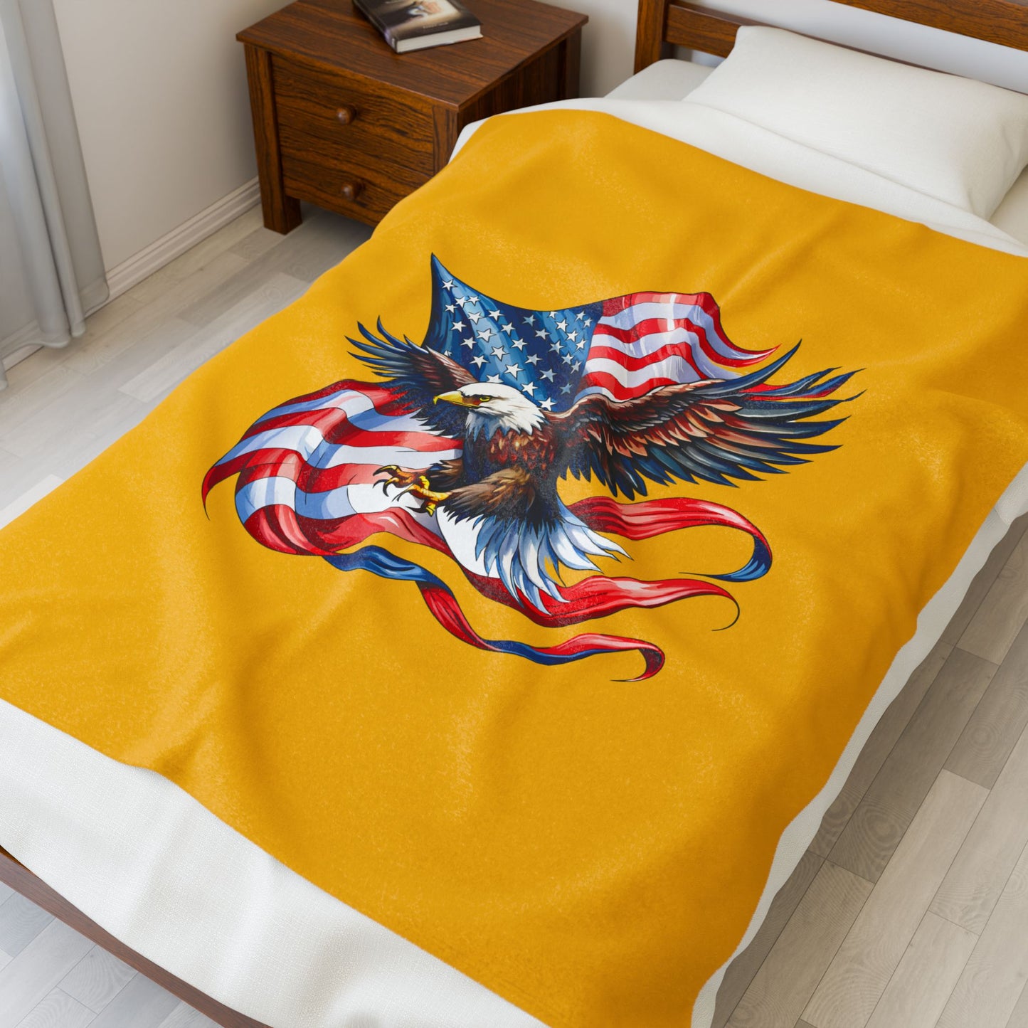 Princess Grace Eagle & Flag Velveteen Plush Blanket Perfect for Patriotism and Cozy Moments