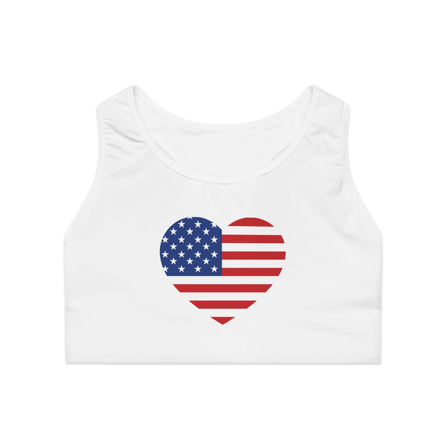 Princess Grace Patriotic Heart Sports Bra USA Design for Fitness and Independence Day