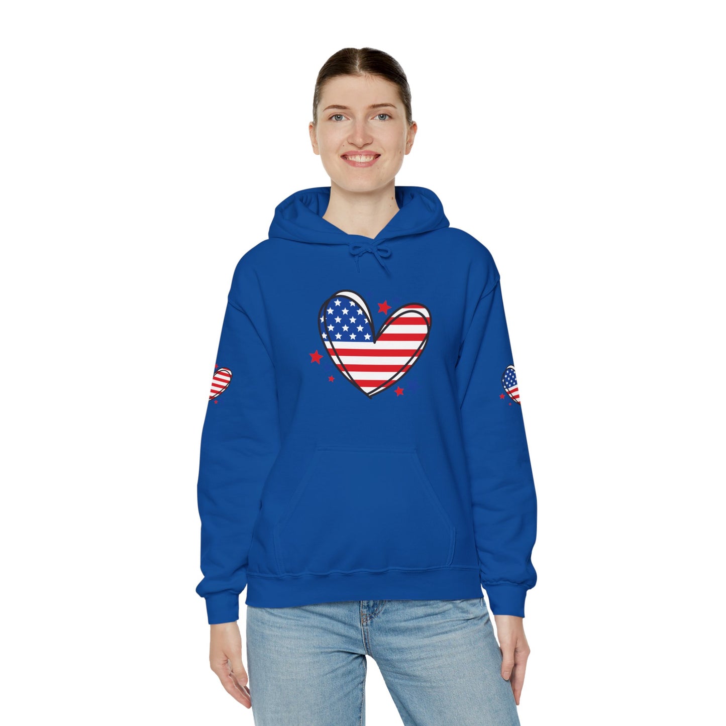 Princess Grace Patriotic Heart Hoodie Unisex Heavy Blend Hooded Sweatshirt for Independence Day & Year Round Love