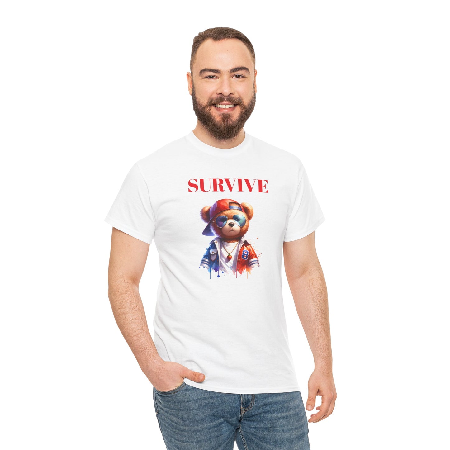 Princess Grace Survive Bear Unisex Heavy Cotton Tee Casual Graphic T-Shirt for Adventure Lovers