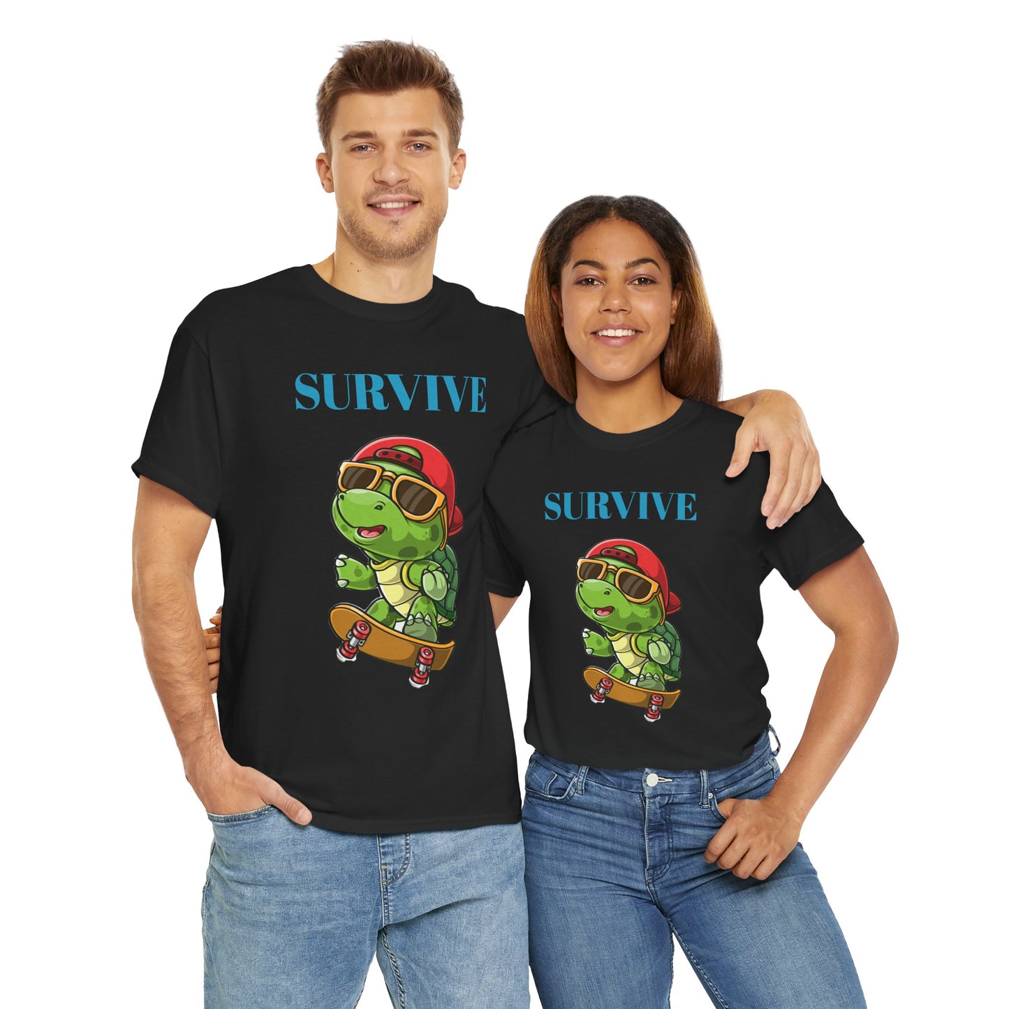 Princess Grace Cool Skateboarding Turtle Tee "Survive" Unisex Cotton T-Shirt for Fun Lovers