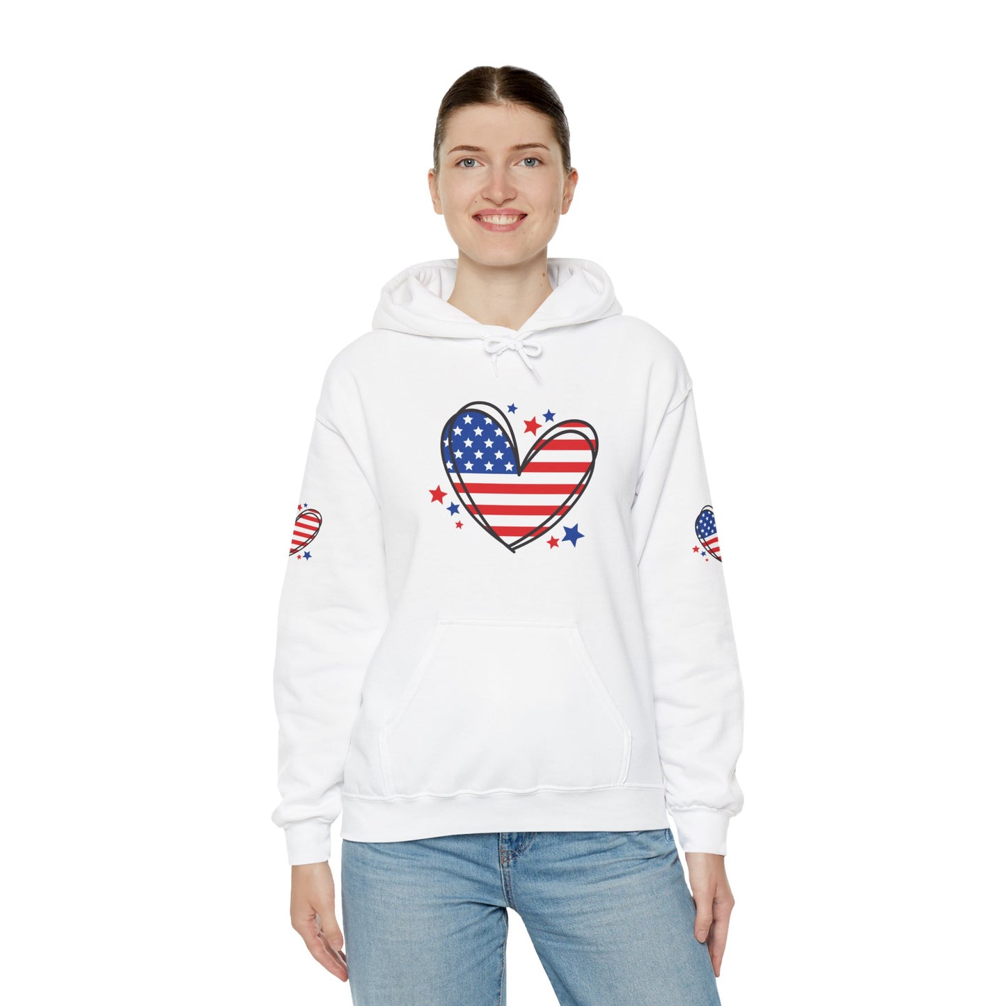Princess Grace Patriotic Heart Hoodie Unisex Heavy Blend Hooded Sweatshirt for Independence Day & Year Round Love
