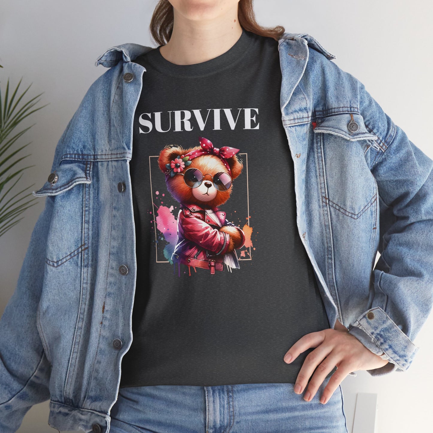 Princess Grace Survive Bear Graphic Unisex Heavy Cotton Tee Cute & Trendy T-Shirt