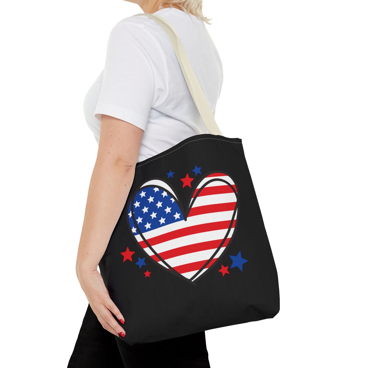 Princess Grace Patriotic Heart Tote Bag USA Flag Design for Holidays & Everyday Use