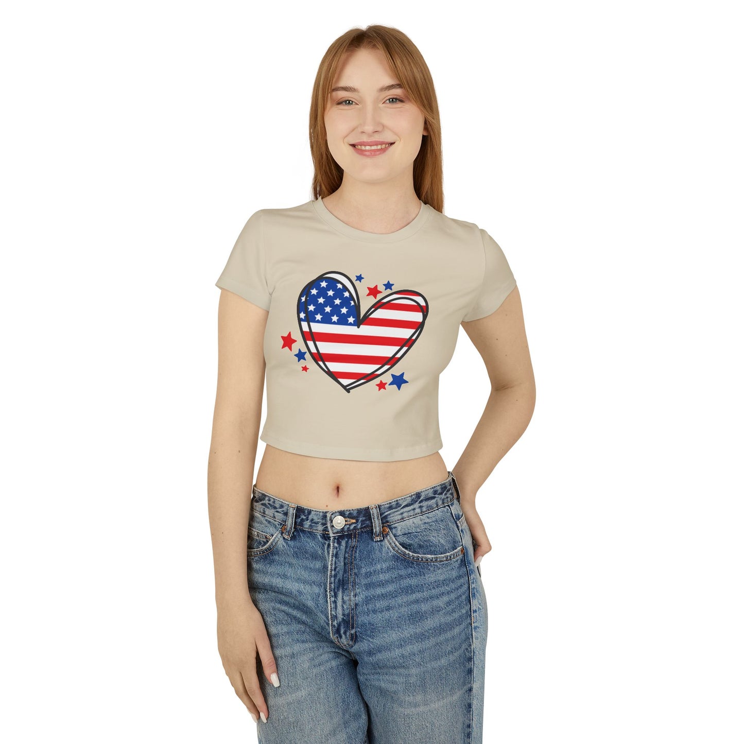 Princess Grace Patriotic Women's Baby Tee with Heart & USA Design