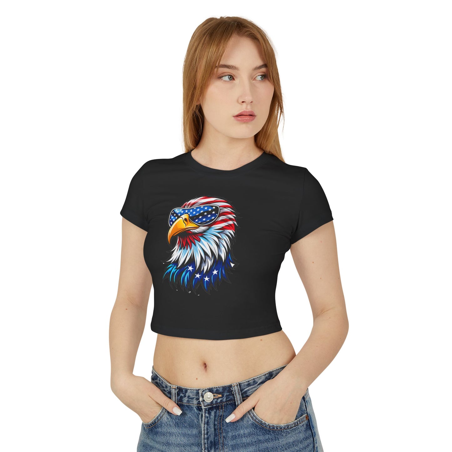 Princess Grace Patriotic Eagle Women's Baby Tee USA Flag Design