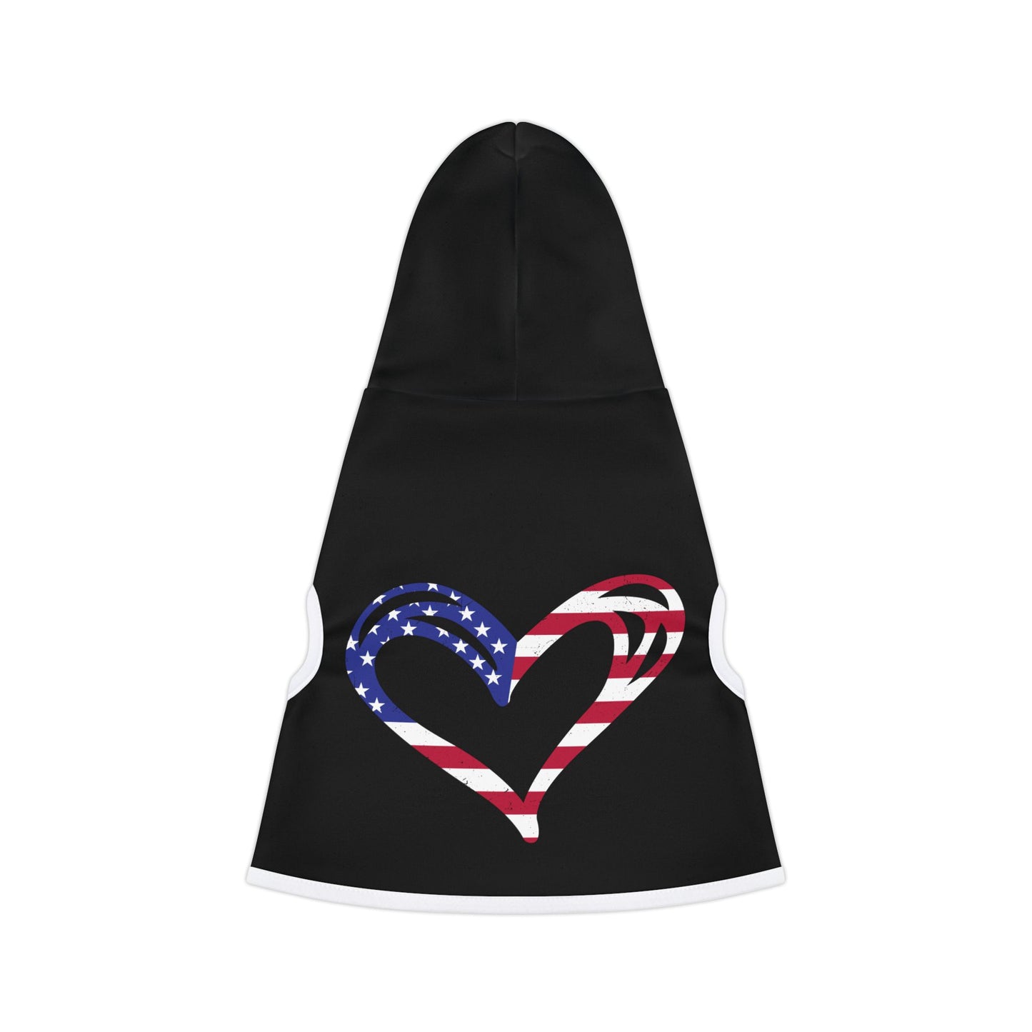 Princess Grace Patriotic Pet Hoodie Adorable Black Dog Sweatshirt with Heart Design