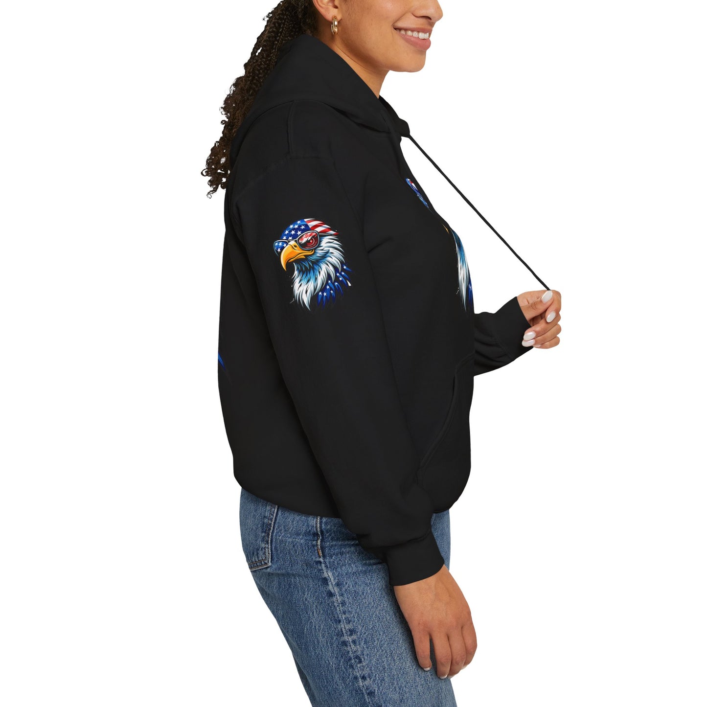 Princess Grace Patriotic Eagle Hoodie Unisex Heavy Blend Sweatshirt with USA Flag Design