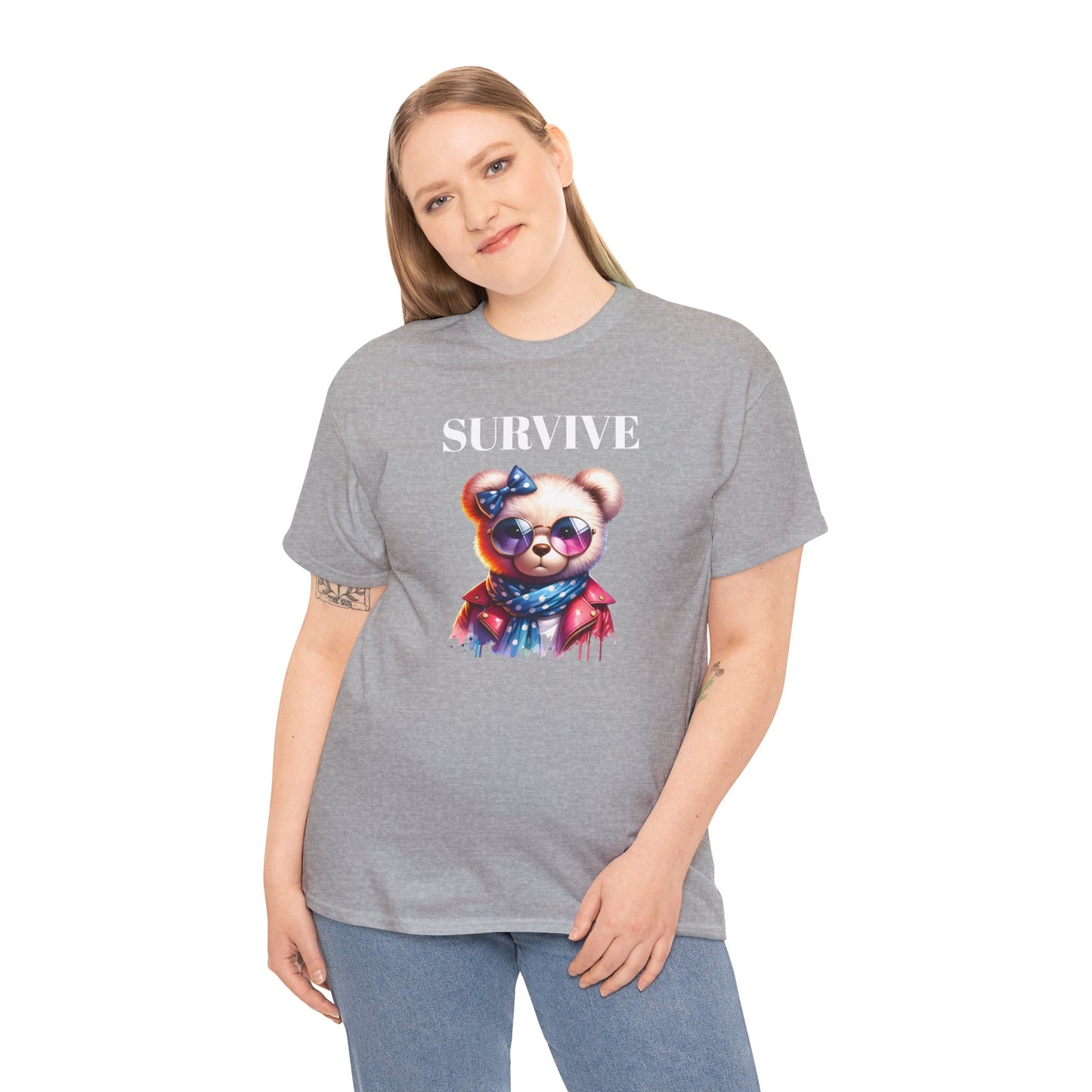 Princess Grace Cute Panda Illustration "Survive" Unisex Heavy Cotton Tee