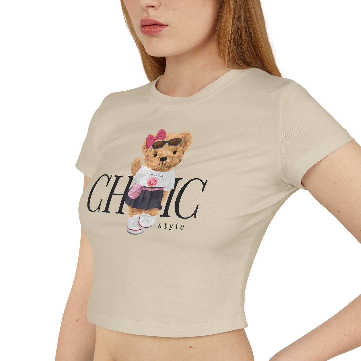 Princess Grace Chic Bear Graphic Women's Baby Tee Cute & Stylish Summer Top