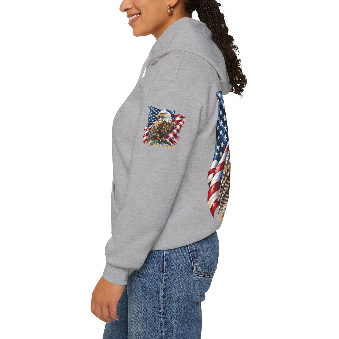 Princess Grace Patriotic Eagle Hooded Sweatshirt Unisex Heavy Blend Perfect for Memorial Day & Independence Day