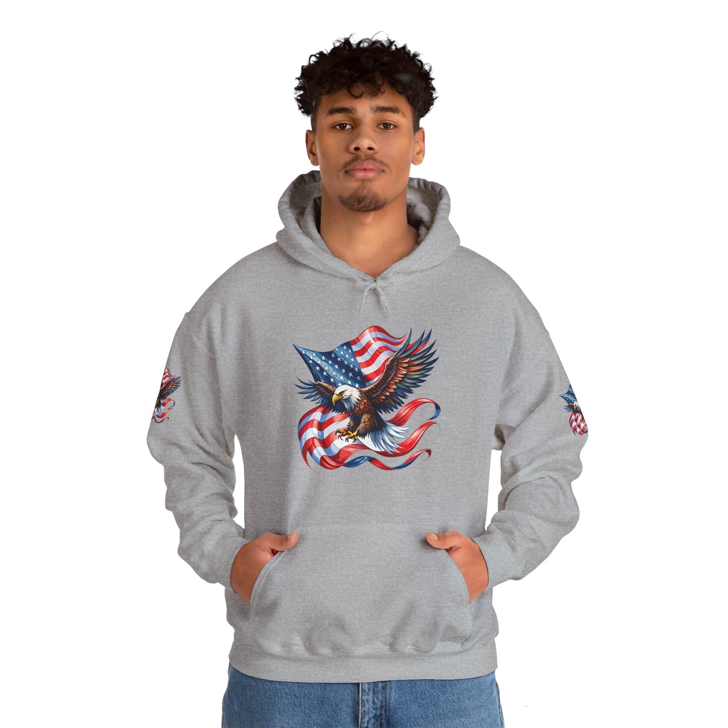 Princess Grace Patriotic Eagle Hoodie Unisex Heavy Blend Sweatshirt with American Flag Design