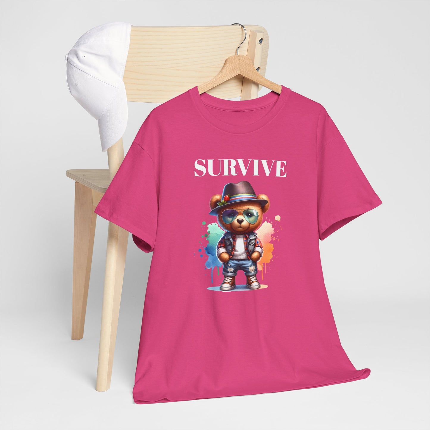 Princess Grace Survive Bear Unisex Heavy Cotton Tee Casual Graphic T-Shirt for Fun and Adventure Lovers
