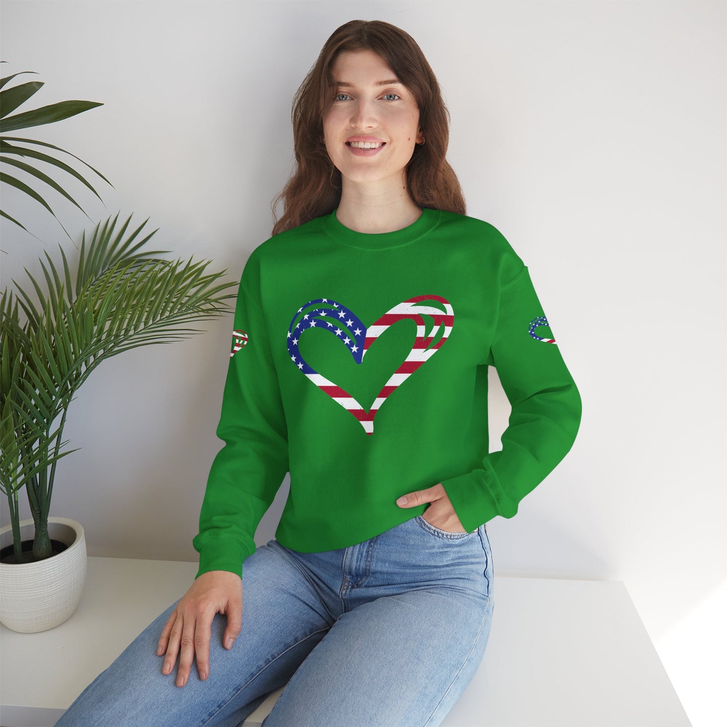 Princess Grace Patriotic Heart Sweatshirt Unisex Heavy Blend Crewneck with Candy Cane Design