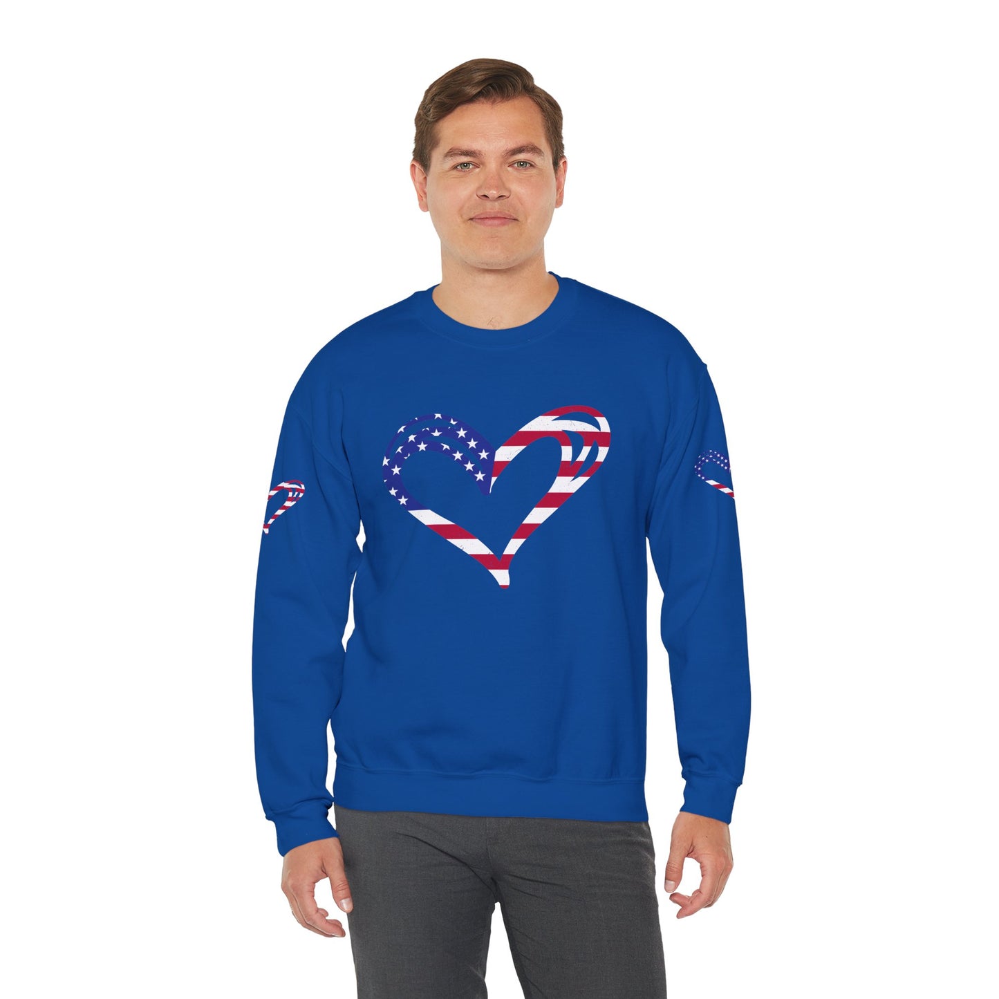 Princess Grace Patriotic Heart Sweatshirt Unisex Heavy Blend Crewneck with Candy Cane Design
